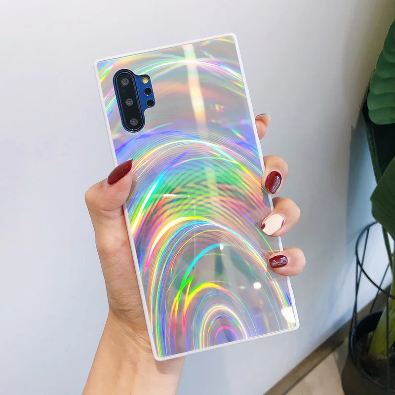 White YHBBCASES для samsung Note 10 8 9 модные лазерные радужные чехлы для телефонов samsung Galaxy S8 S9 S10 Plus цветной мягкий чехол Аврора - Цвет: White
