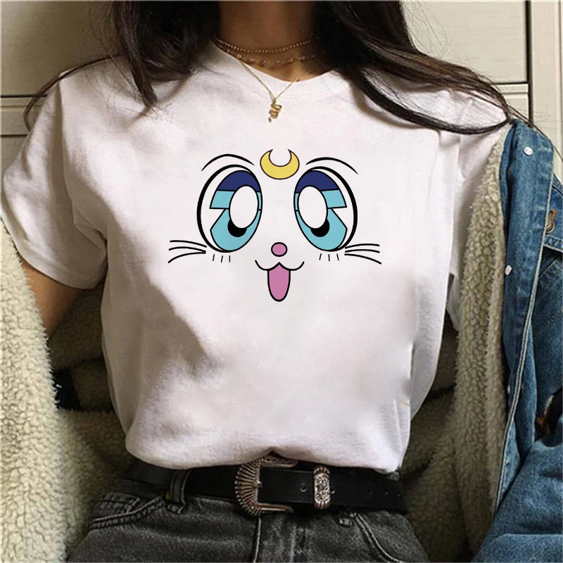 

2021 Women Kawaii Tshirts Summer Top Streetwear Female Clothes Women Cute Tshirt Cartoon Cat Hip Hop Printed Womens T Shirt
