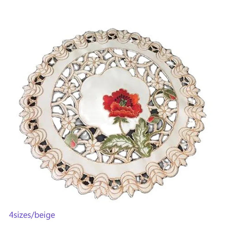 

HOT satin lace table place mat cloth embroidery placemat pad pan glass Christmas coaster dining tea cup doily drink mug kitchen