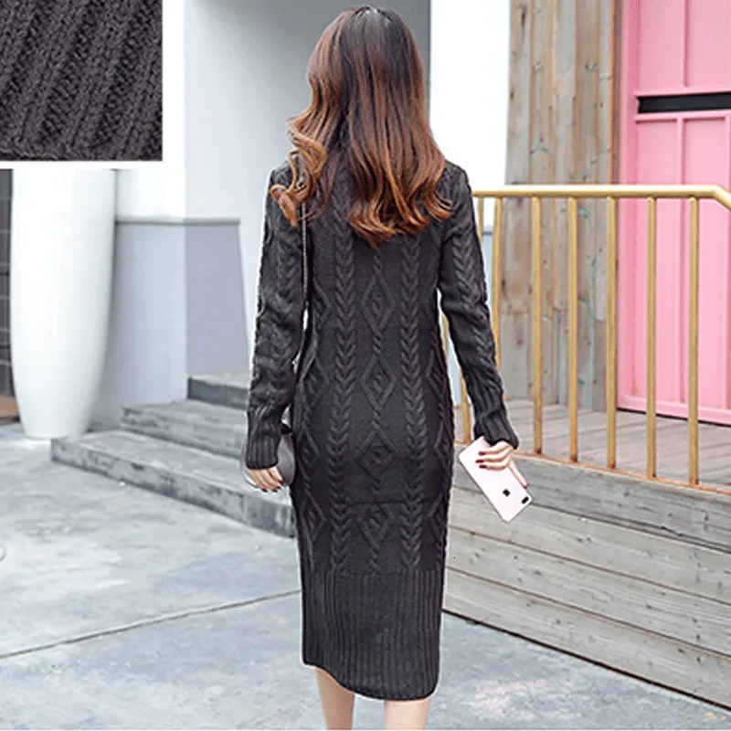 Женское трикотажное платье свитер с длинным рукавом и высоким