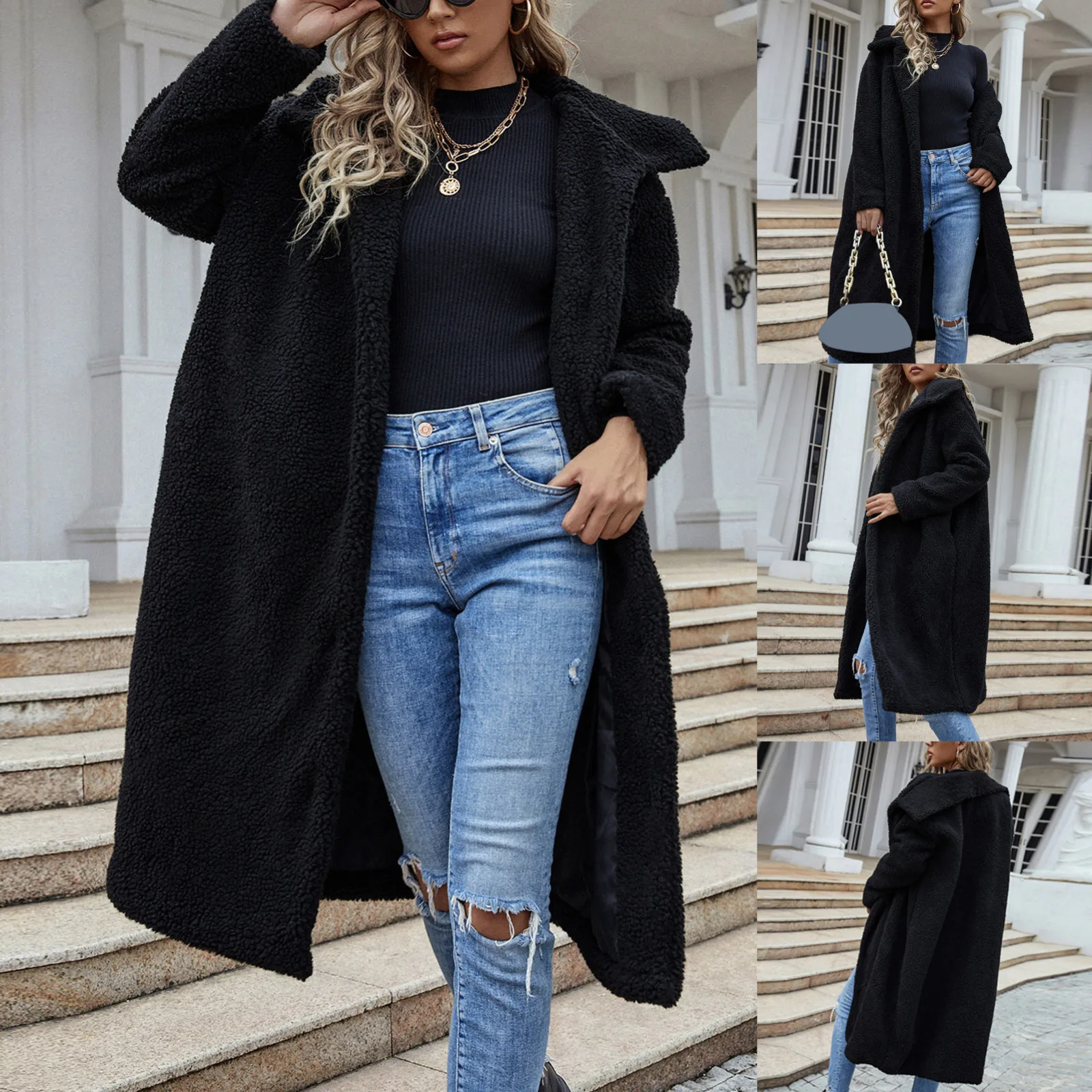 Женский Пушистый кардиган с открытой передней частью пальто искусственным мехом