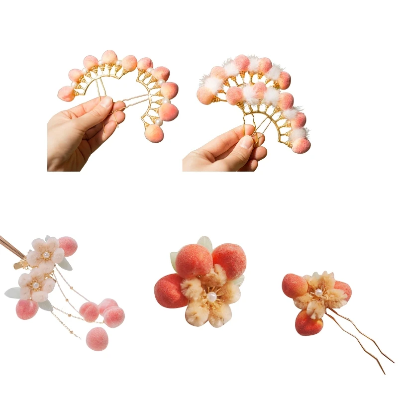 

2022 New Flower Hair Clip with Tassel Pearl Peach Hair Stick Vintage Headpiece for Women