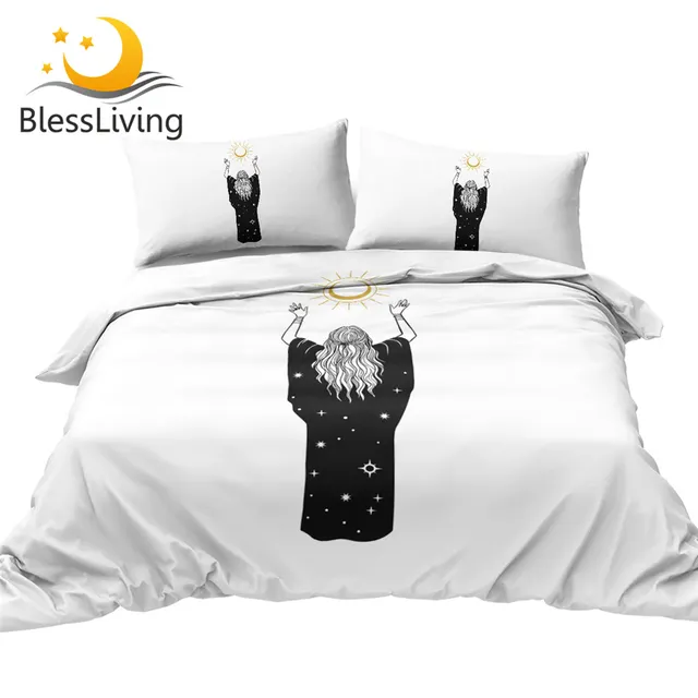 BlessLiving Priestess Bedding Set Witchcraft Duvet Cover Sun Star Bed Set King Size Magic Bedspread Hippie Home Decorations 3pcs 1