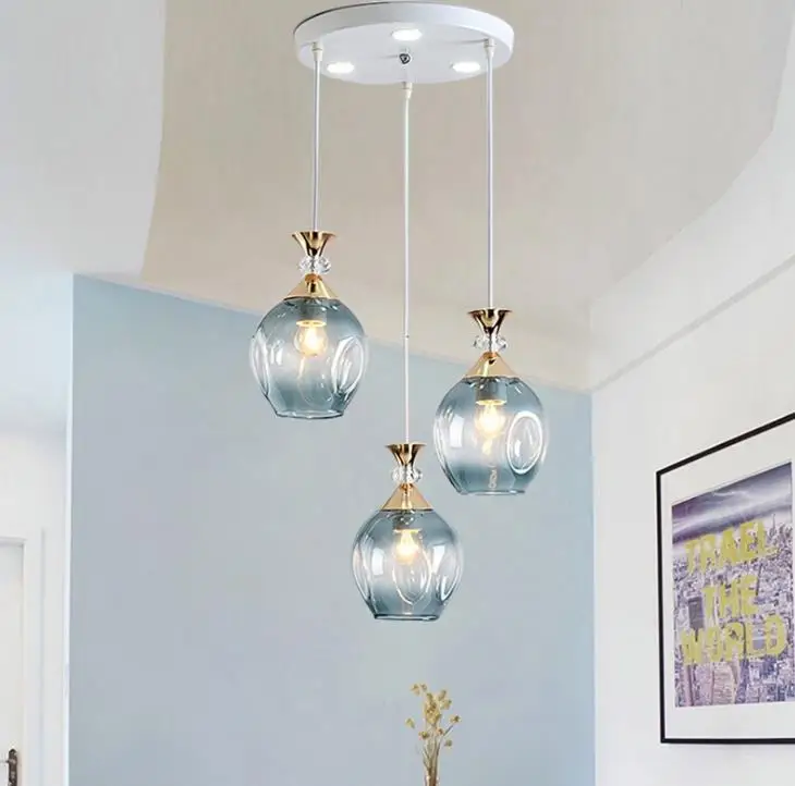 Nordic Modern Restaurant Hanging Lamp Single/3 heads Glass Pendant Lamp Living Room Lights Hanging for Living Room