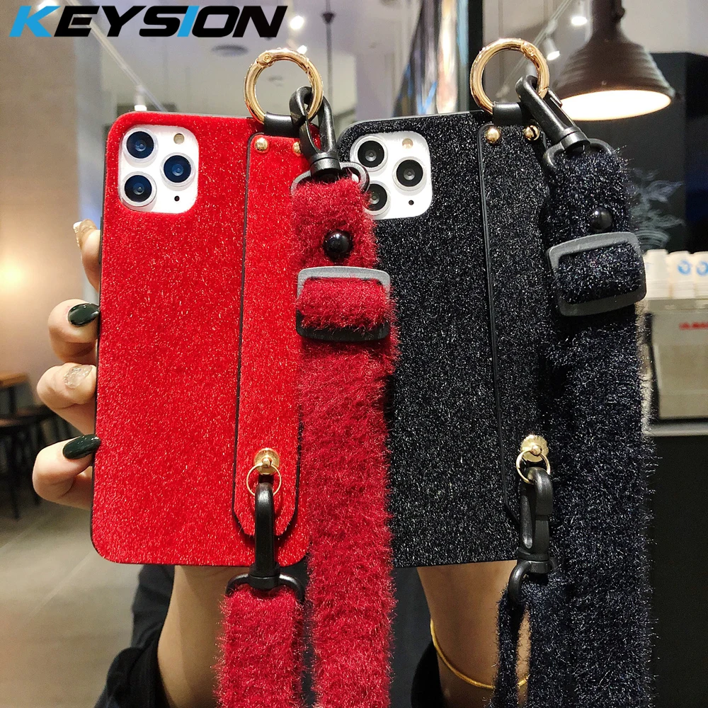 KEYSION ремешок на запястье Чехол для телефона iPhone 11 Pro Max Дамская плюшевая