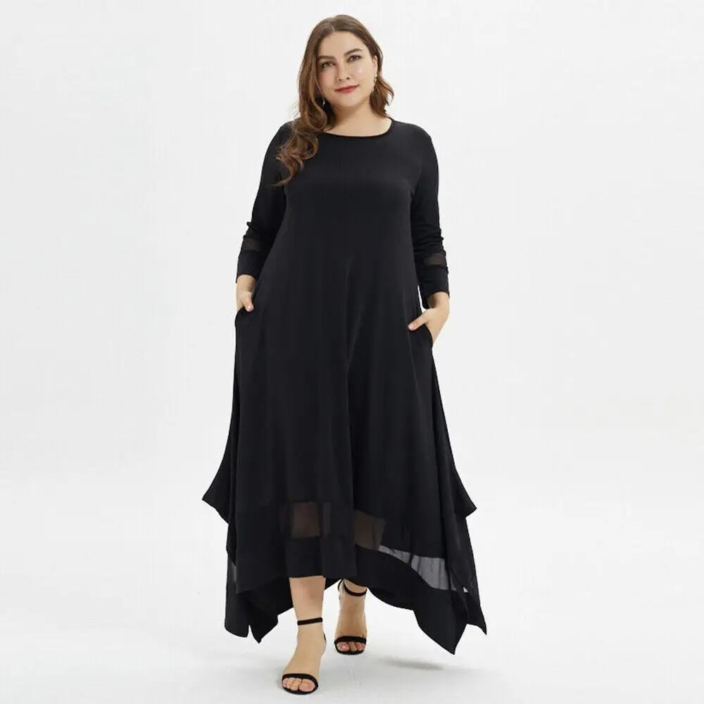4XL 5XL Большие размеры женское длинное элегантное платье макси сетка плюс размер платье осень большой размер Повседневное платье Черное вечернее платье vestidos