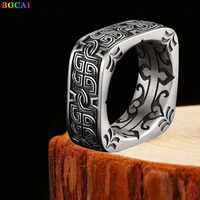 bocai trendy s925 sterling silver ring 2022 new fashion retro totem pangu square circle pure argentum jewelry for women men