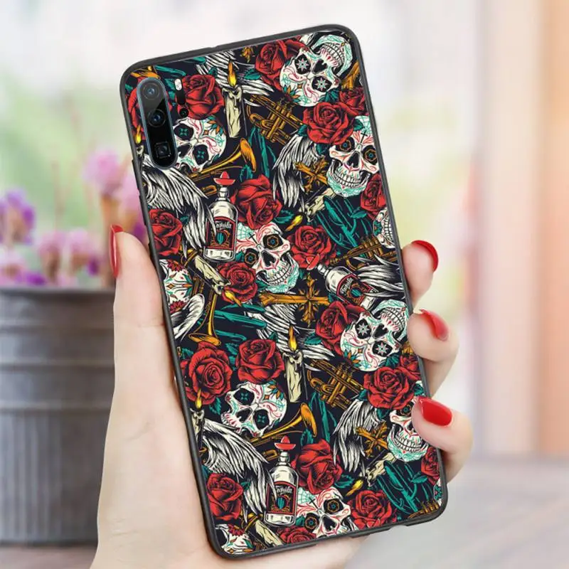 

Horror Bat Skeleton Halloween pattern Phone Case For Huawei honor Mate P 10 20 30 40 i 9 8 pro x Lite smart 2019 nova 5t