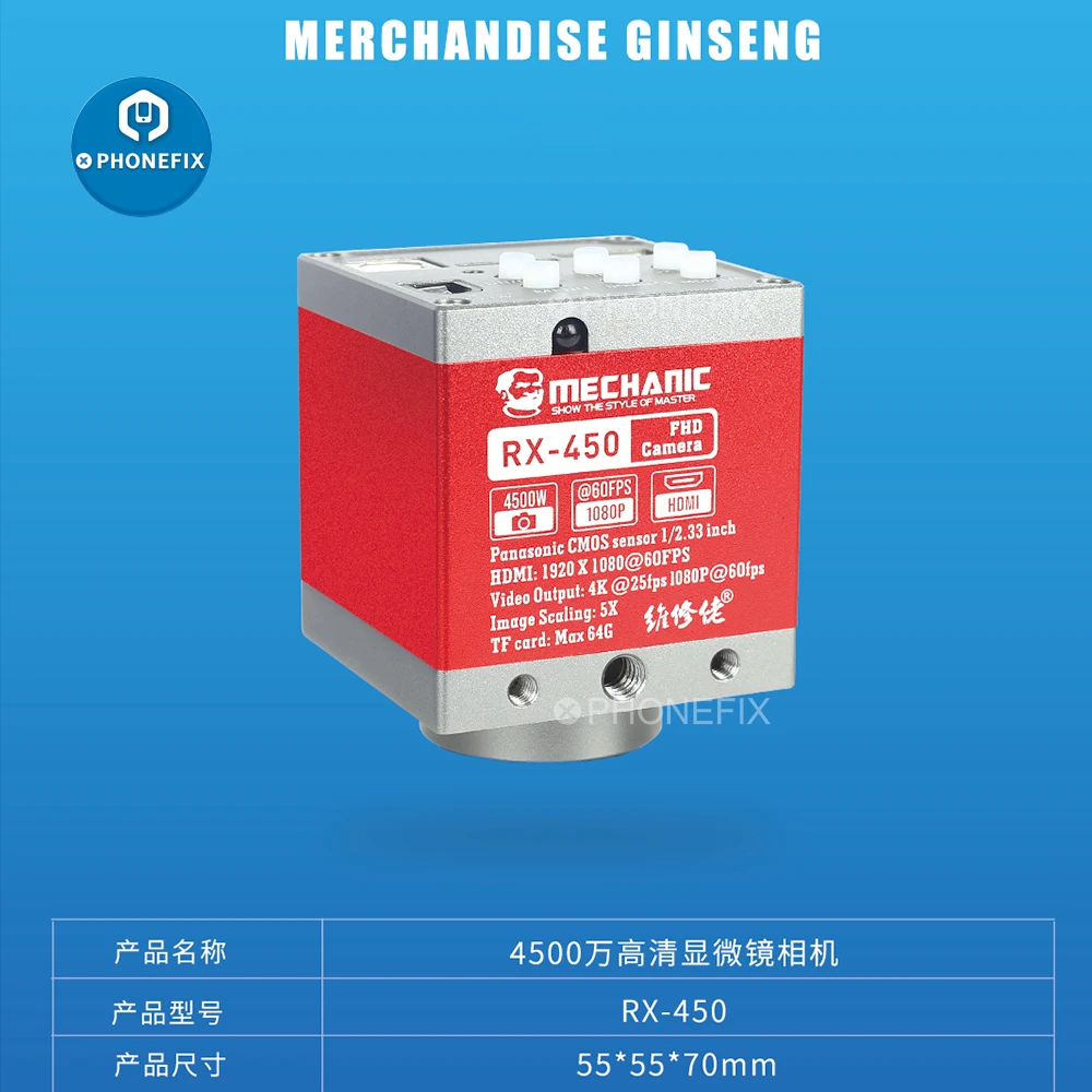 Best ميكانيكي RX 450 RX 510 HDMI USB الصناعية الرقمية كاميرا فيديو مجهر CMOS الاستشعار 1 2.33 بوصة HD كاميرا لإصلاح الهاتف