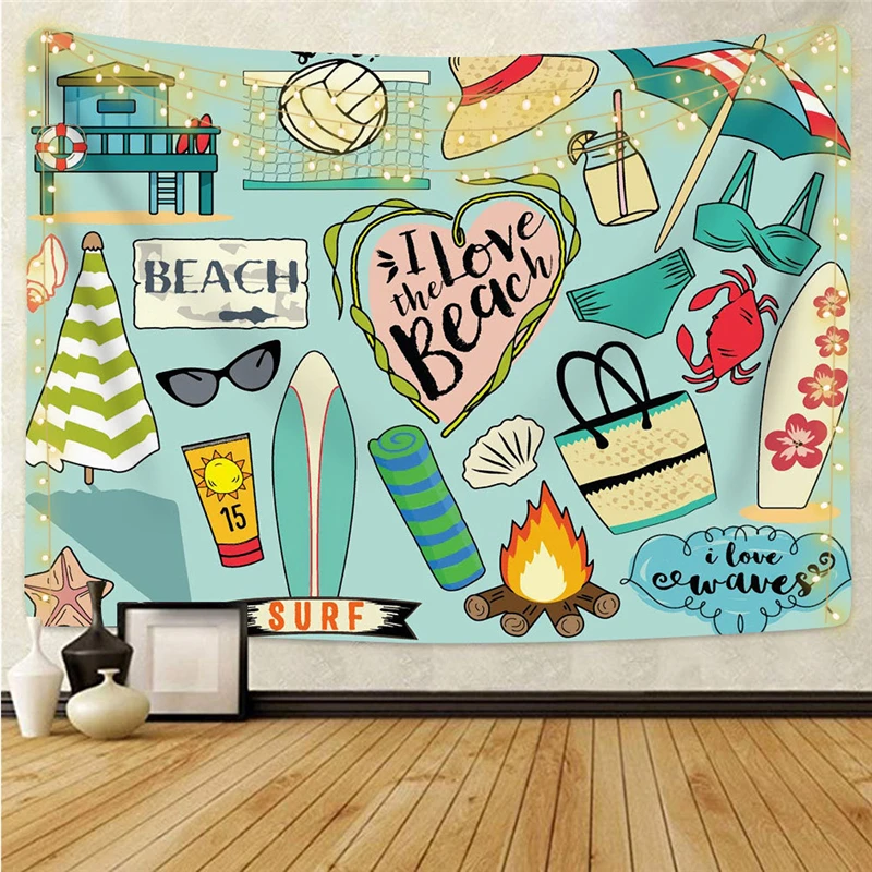 

Cute Cartoon Pattern Tapestry Wall Hanging Home Decor Picnic Blanke Multifunctional Bedroom Background Cloth Beach Towel