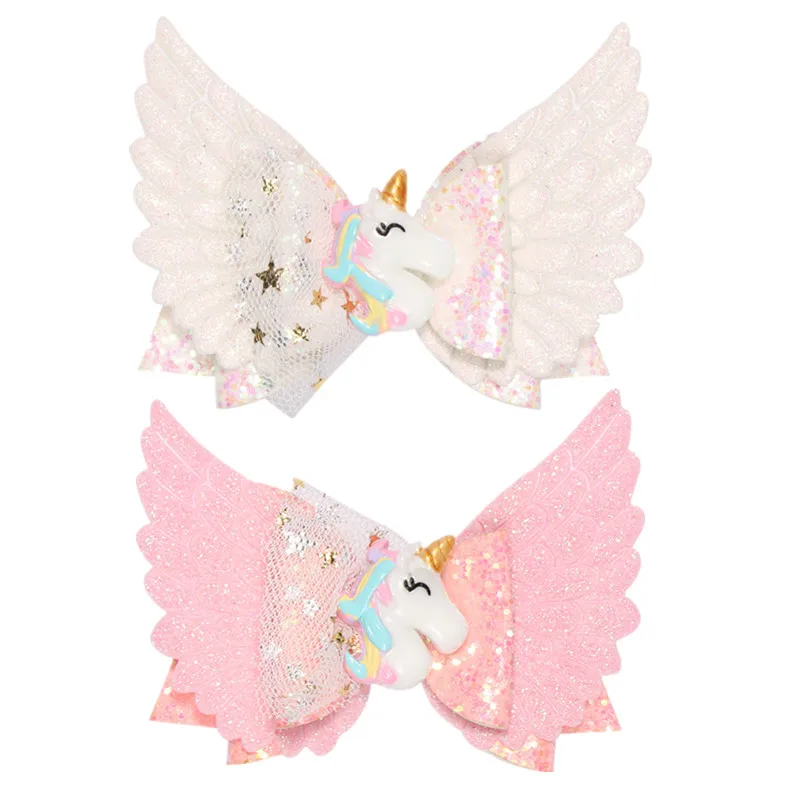 Mery Yuer Angel Wing Princess Hairgrips Glitter Hair Bows with Clips Dance Party Bow Clip Girls Hairpin Accessories | Детская одежда и