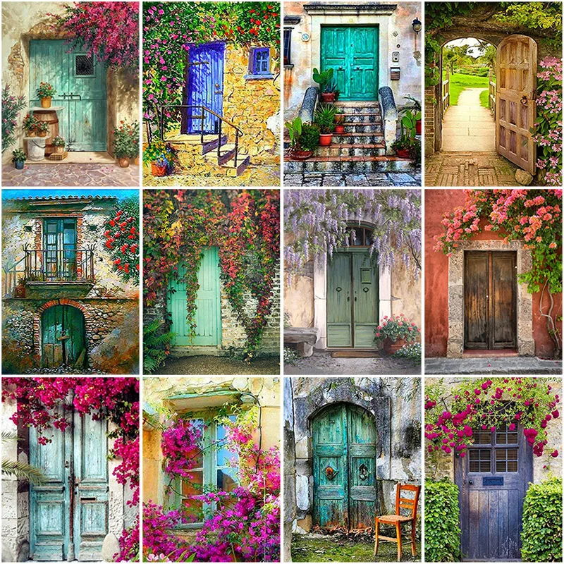 

DIY House Scenery 5D Diamond Painting Full Round Drill Mosaic Flowers Door Diamond Embroidery Cross Stitch Home Decor