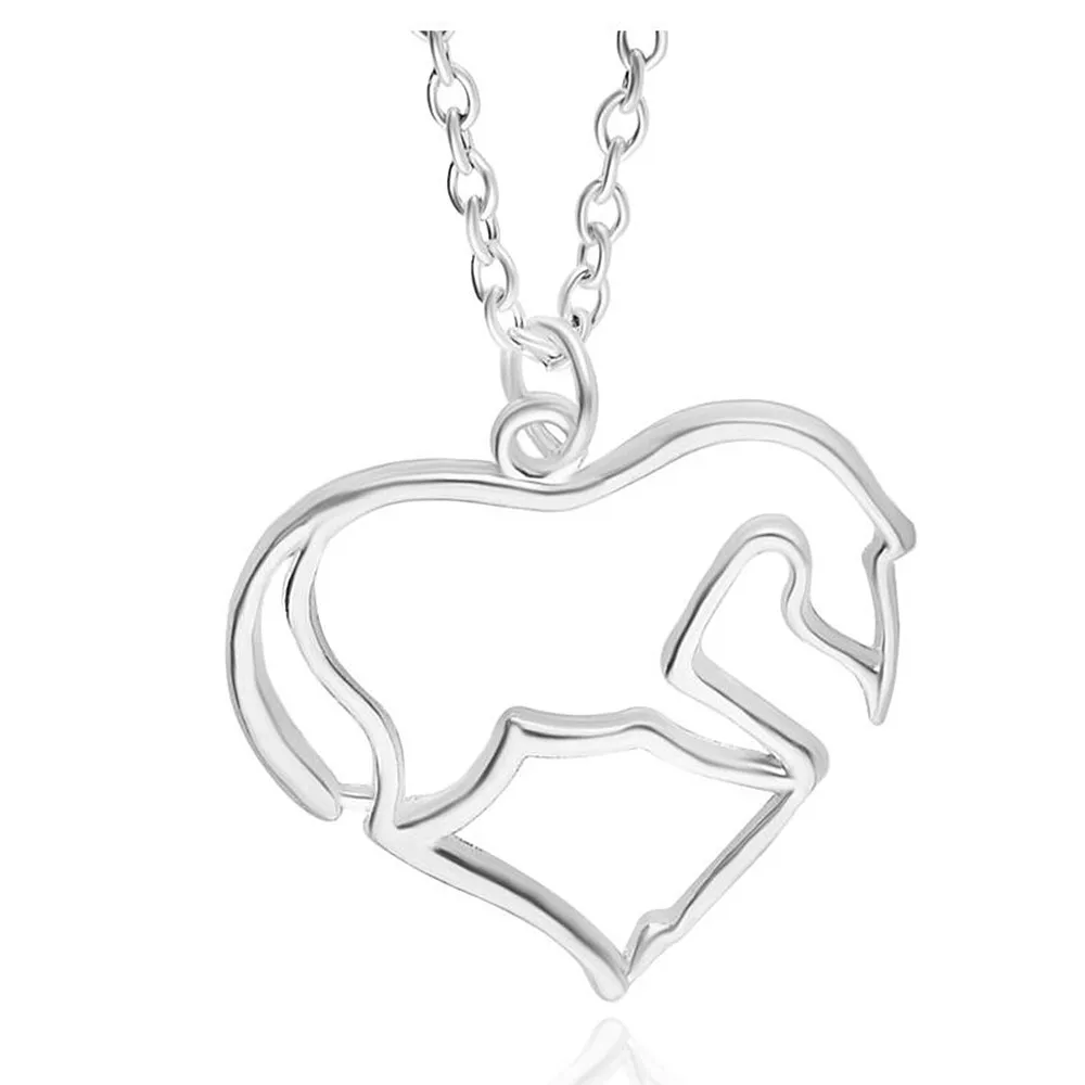 High Polish Metal Alloy Silver Hollow Luck Heart Horse Pendant Necklace | Украшения и аксессуары
