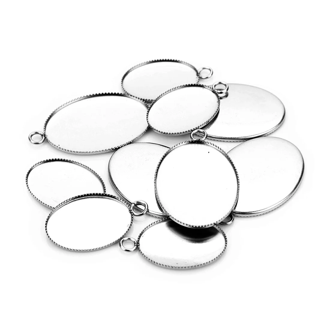 

20Pcs/Bag Stainless Steel Elliptical Teeth Edge Single Hanging Empty Tray with Ring Earrings Earrings Accessories DIY Manual