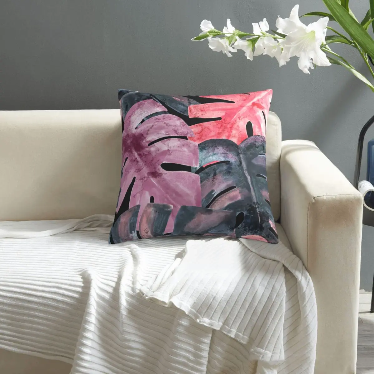 

Colorful Watercolor Monstera Leaves pillowcase printed cushion cover sofa waist pillow pillow cover