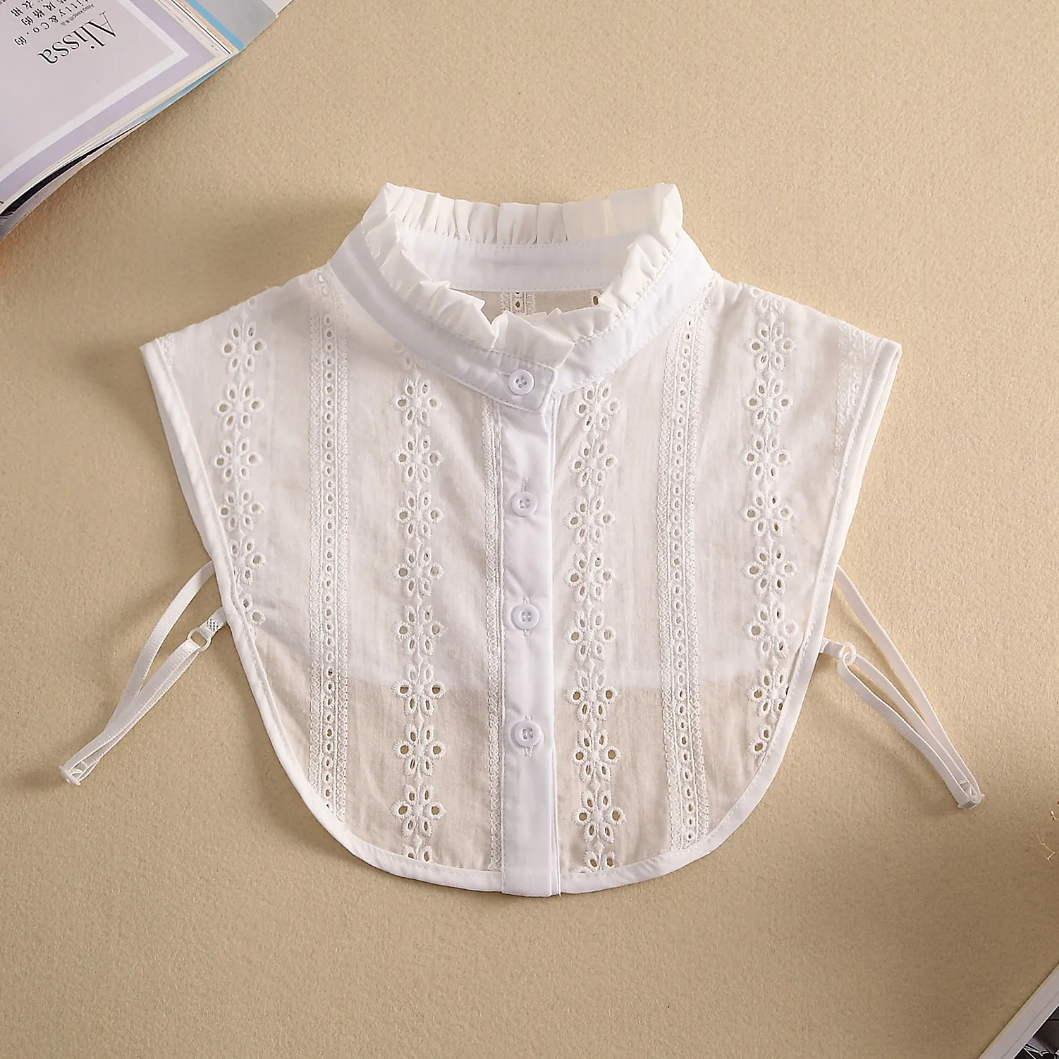

Women Stand Ruffle Lace Chiffon Fake Collar White Detachable False Collar Adult Lapel Sweater Blouse Top Removable Faux Collar