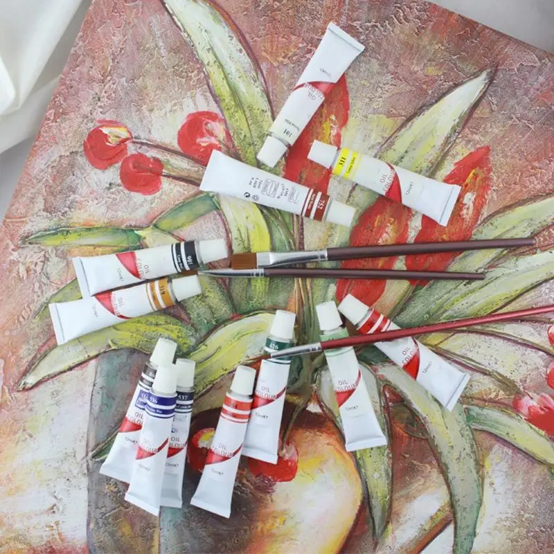 

12ml 12/24 Colors Professional Oil Painting Paint Drawing Pigment Tubes Set Artist Art Supplies H9EB