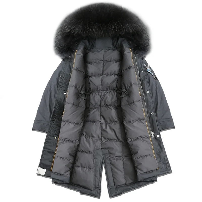 

Новинка, зимнее пальто, женская куртка на 20% белом утином пуху, Корейская куртка-пуховик с воротником из меха енота, женская теплая парка с вы...