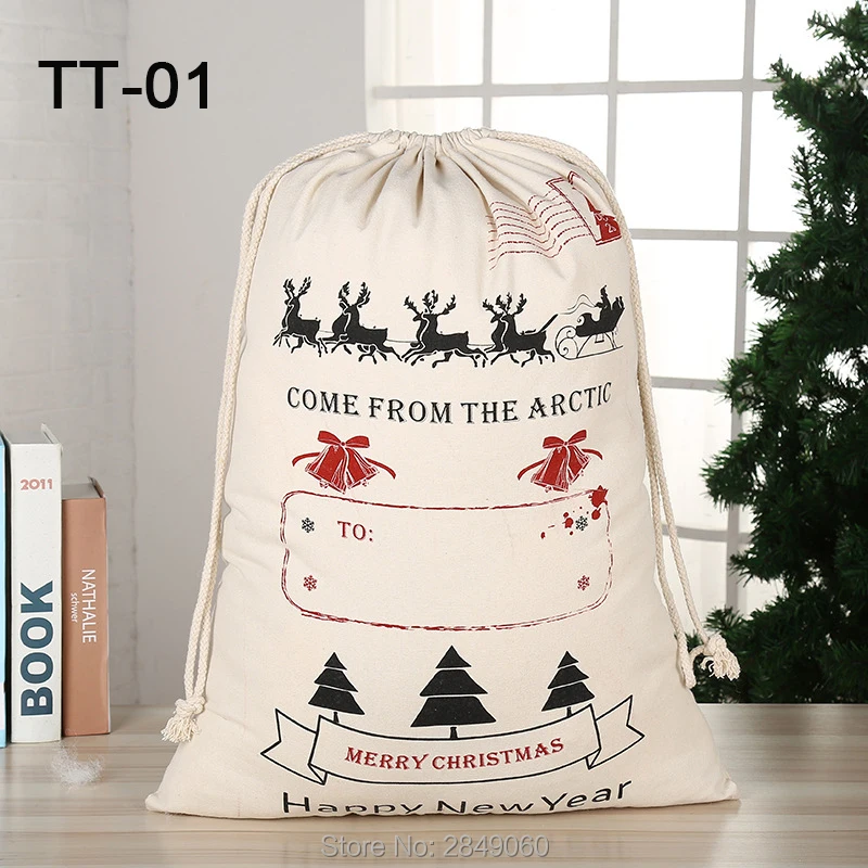 Customized Santa Sacks Christmas Bag 10pcs/lot Kids Drawstring Canvas Large Claus Personalized Party Gift | Дом и сад
