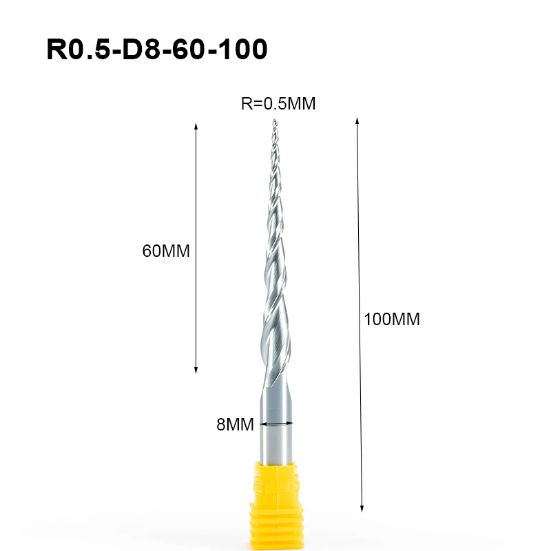 1 шт. R0.5-R2.0 x8мм хвостовик 2 флейты Вольфрам с твердосплавным покрытием конические концевые фрезы конусные и конусные концевые фрезы длиной 100... от AliExpress WW