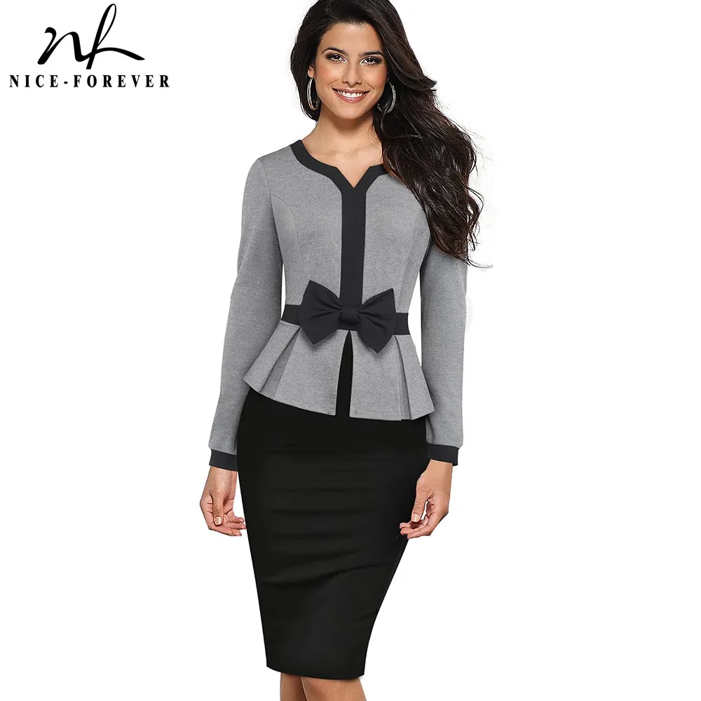 Женское платье с длинным рукавом Nice forever элегантное офисное облегающее