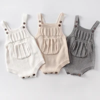 baby rompers solid color pocket sleeveless knitted jumpsuit newborn boys girls romper outfits clothes spring autumn 0 24m