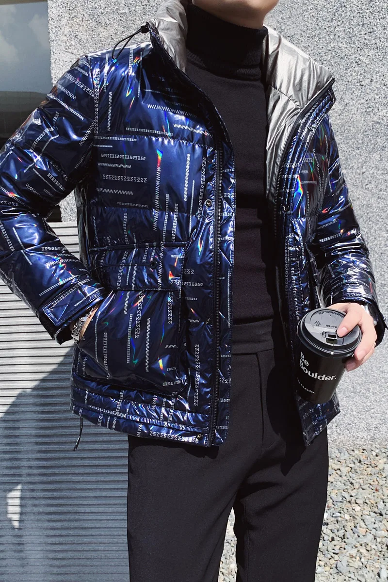

Lightweight short shiny down jacket men's 2021 winter new thick warm white duck down trend autumn and winter jacket