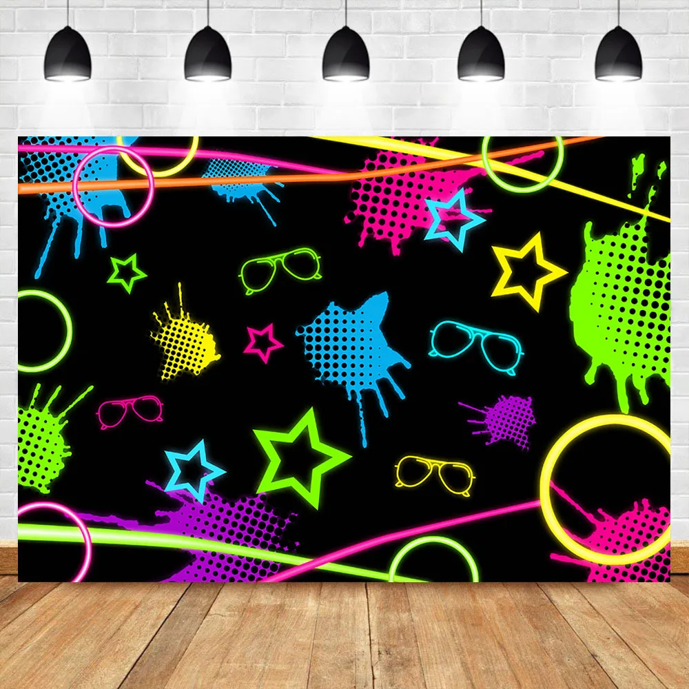 

Mocsicka Let's Glow Party Backdrop Hip Hop Neon Party Decoration Photo Backdrop Graffiti Wall 80s 90s Photography Background