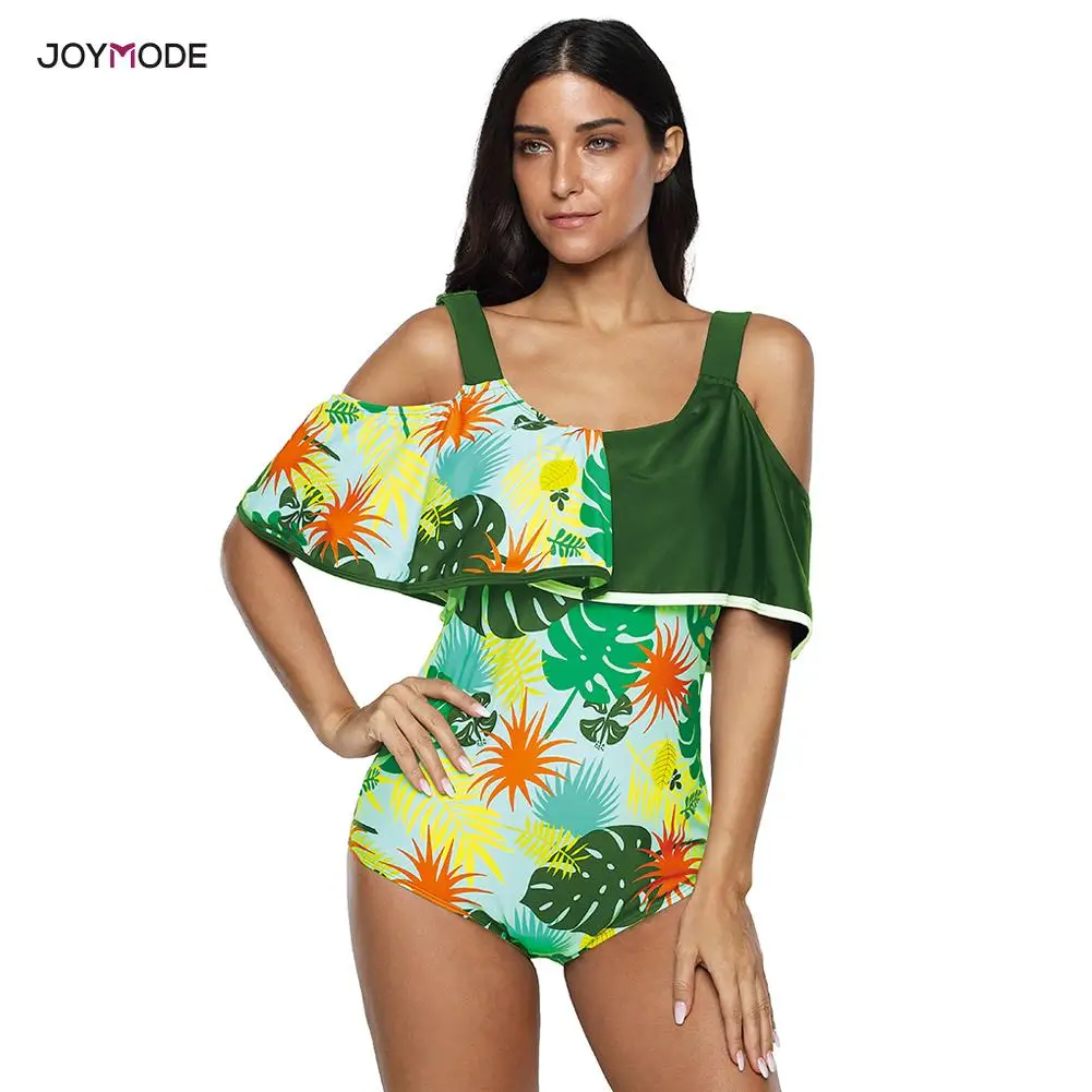 

JOYMODE Plus Size Women One Piece Ruffled Flounce Swimsuit Floral Print Women Beach Wear Large Size Feamle Monokini Swimsuit