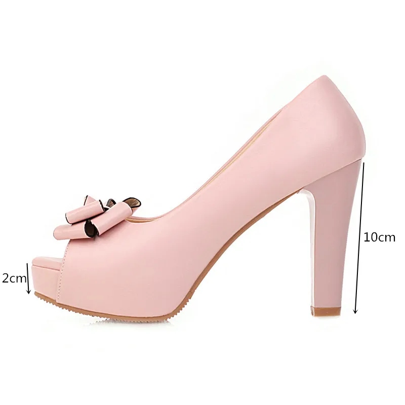 

Spring Peep Toe Pink Heels Slip on Shoes for Women Footwear White Black Party High Heel Womens Shoes Bow Platform Pumps