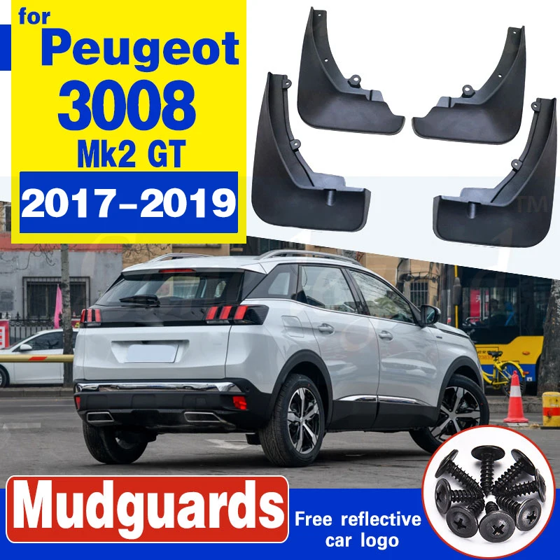 

For Peugeot 3008 Mk2 GT 2017 2018 2019 4pcs/Set Molded Splash Guards Mud Flaps - Front