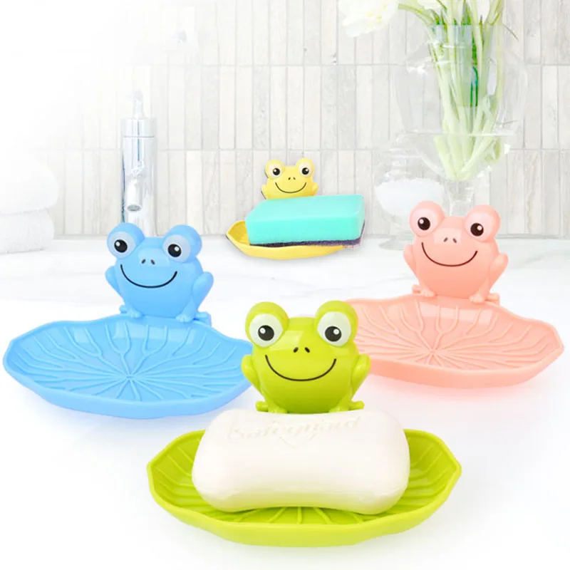 

BalleenShiny Cute Plastic Wall Mounted Frog Shaped Soap Dish Organizer with Sucker Kids Bathroom Shower Soap Holder Rack