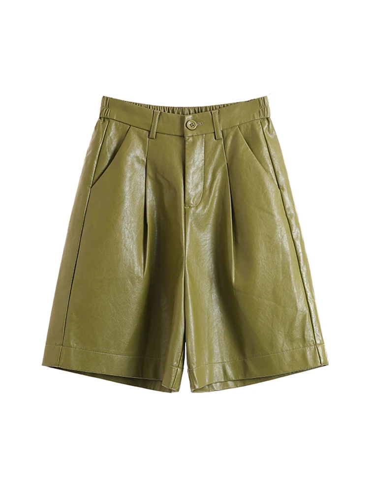 

S-4XL Fashion PU Leather Shorts Women's Autumn Winter Bermuda Elastic Waist Loose Five Points Leather Trouser Plus Size DK564