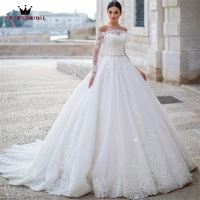 elegant ball gown wedding dresses puffy long sleeve tulle lace crystal sash bridal gown 2022 new design custom made ds29