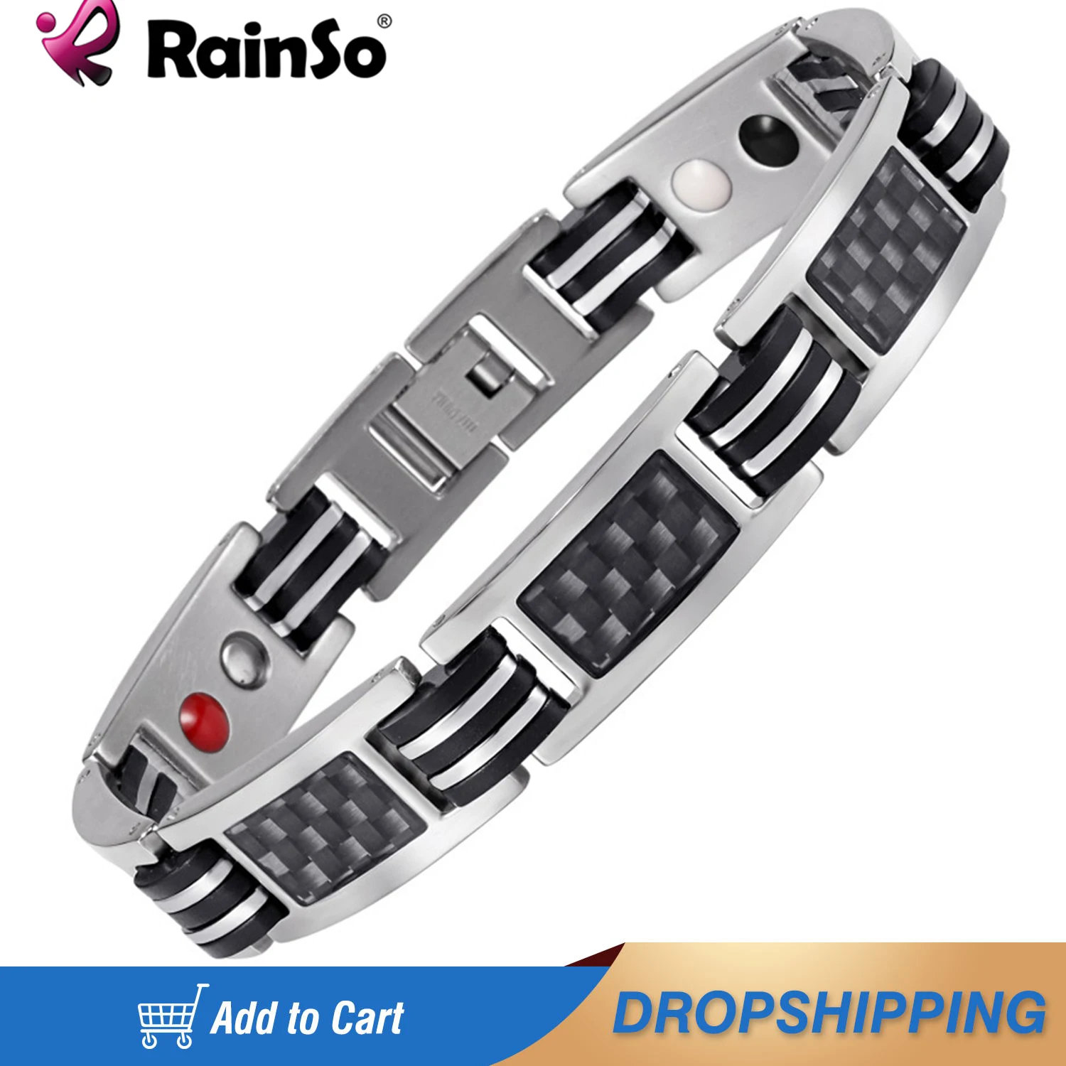 

Rainso Fashion Stainless Steel Bracelet For Man Femme Magnetic Health Energy Jewelry Brazil Style Couple Bracelets Hand Chain