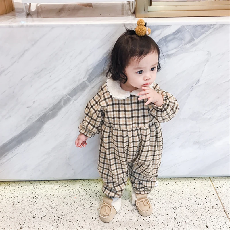 Детский комбинезон для новорожденных теплый хлопковый в клетку на осень и