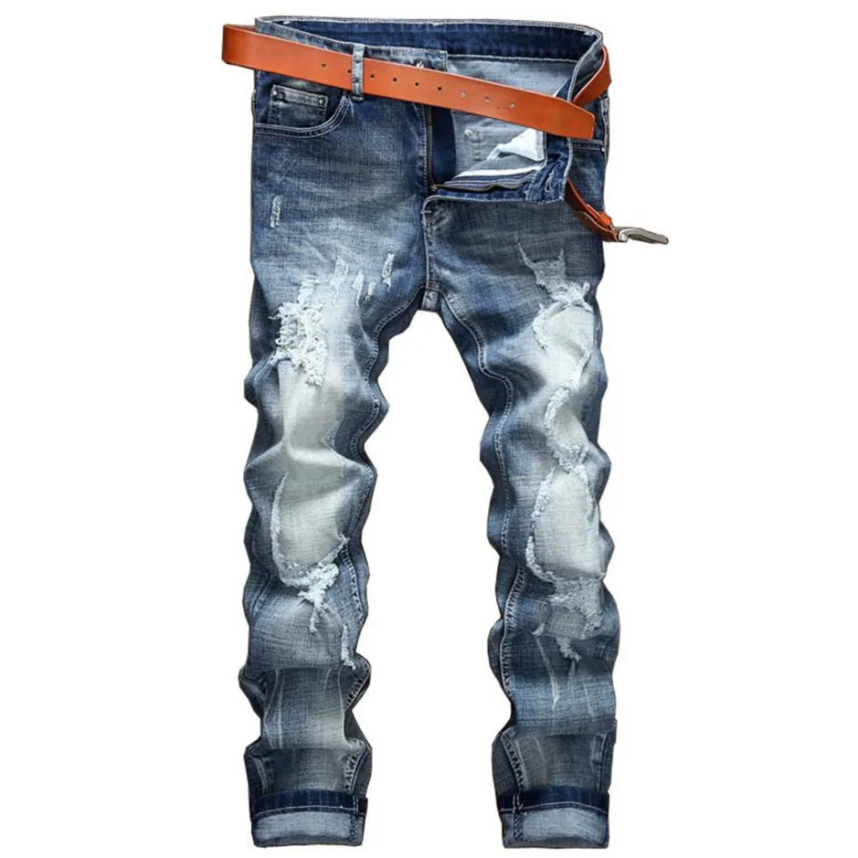 

EL BARCO New Ripped Holes Scratched Blue Jeans Men Autumn Cotton Hip Hop Soft Denim Pants Male Streetwear Slim Stretch Trousers