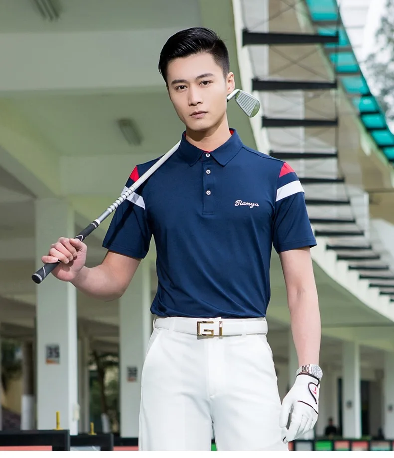 Summer golf clothes men's short-sleeved T-shirt summer breathable men's color matching short-sleeved POLO shirt
