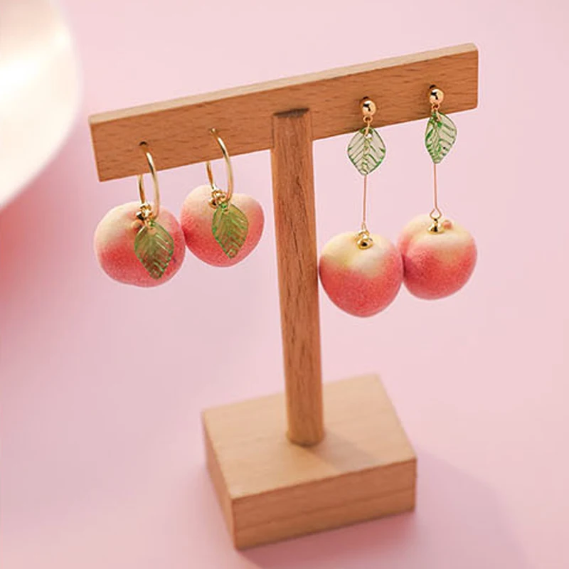 

Women Kawaii Jewelry Asymmetric Peach Casual Cute Ladies Earring Simulation Fruit Girl Dangler Sweet Casual Cute Ladies Eardrop