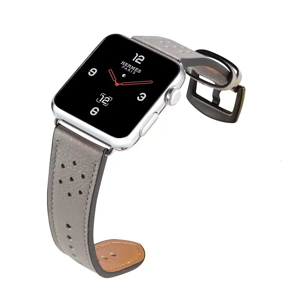 Серый Роскошный кожаный ремешок в стиле ретро для Apple watch 44 мм 42 мм 38 с черным адаптером для iwatch серии 5 1 2 3 ремешок для часов - Цвет ремешка: Серый