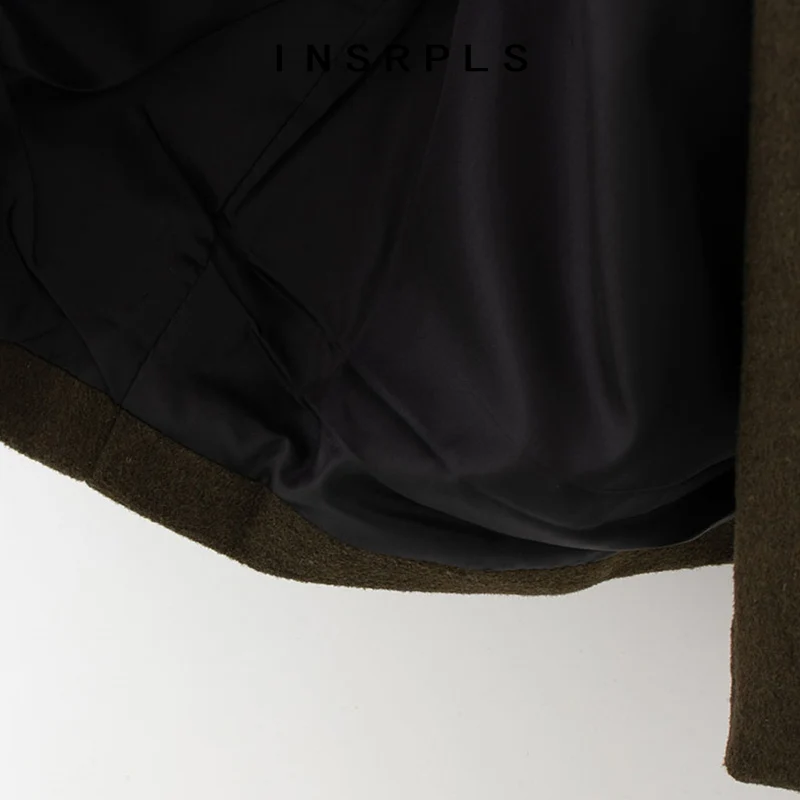 

INSRPLS Women Fashion Office Wear Double Breasted Woolen Coat Vintage Long Sleeve Pockets Female Outerwear Chic Overcoat