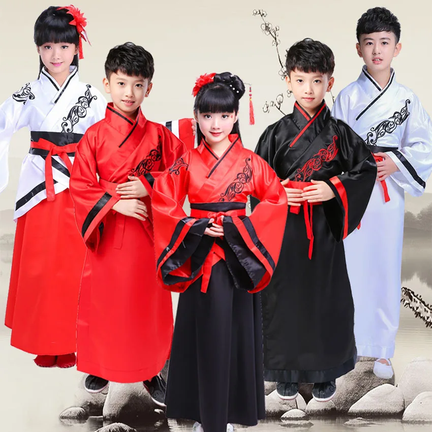 Китайские новогодние традиционные костюмы 100 170 см для девочек платье Конфуция