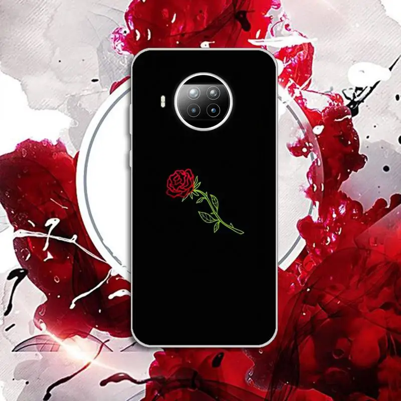 

Phone Case Transparent for Xiaomi mi Redmi note 10 t 8 9 pro lite 11 Samsung S 8 9 10 20 beautiful black white Rose flower
