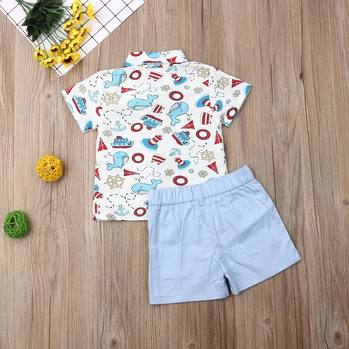 2019 Toddler Kids Baby Boy Clothes Set Summer Short Sleeve Elephant Whale Bow Tops Shirt Shorts Outfits Cotton Clothing 2Pcs |