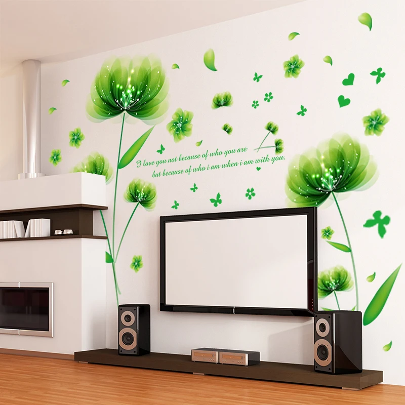 [SHIJUEHEZI] цветочные настенные наклейки зеленые листья виниловые DIY для гостиной