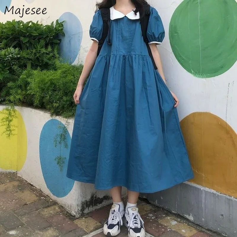 

Dress Women Kawaii Summer Preppy Style Short Puff Sleeve Student Ulzzang Teen Girls Baggy Patchwork A-line Harajuku Vestidos Ins