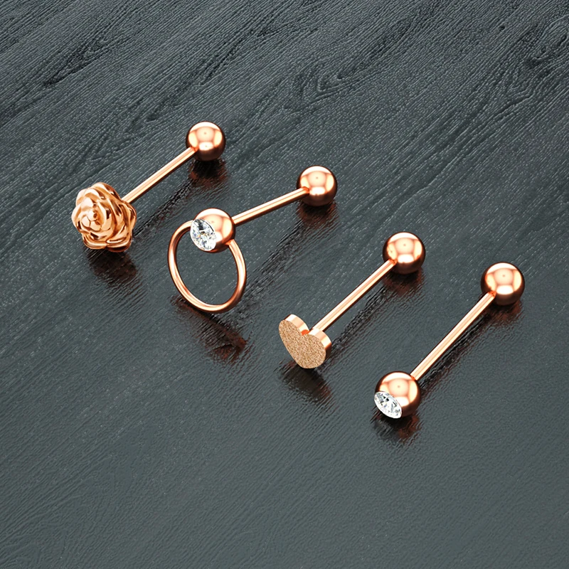 

1-4 PCS 316L Surgical Steel Tongue Piercing Body Jewelry for Women 14G Flower Heart CBR Zircon Sexy Tounge Rings Bars Barbell