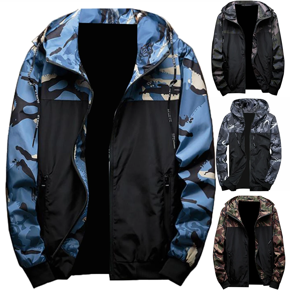 Куртка мужская камуфляжная с капюшоном Повседневная ветровка на молнии уличная