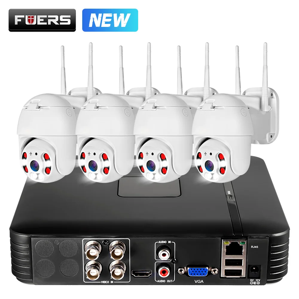 FUERS 4CH CCTV система 4 шт 1080p уличная Водонепроницаемая ip-камера безопасности DVR комплект дневной ночной двойной светильник система видеонаблюдения