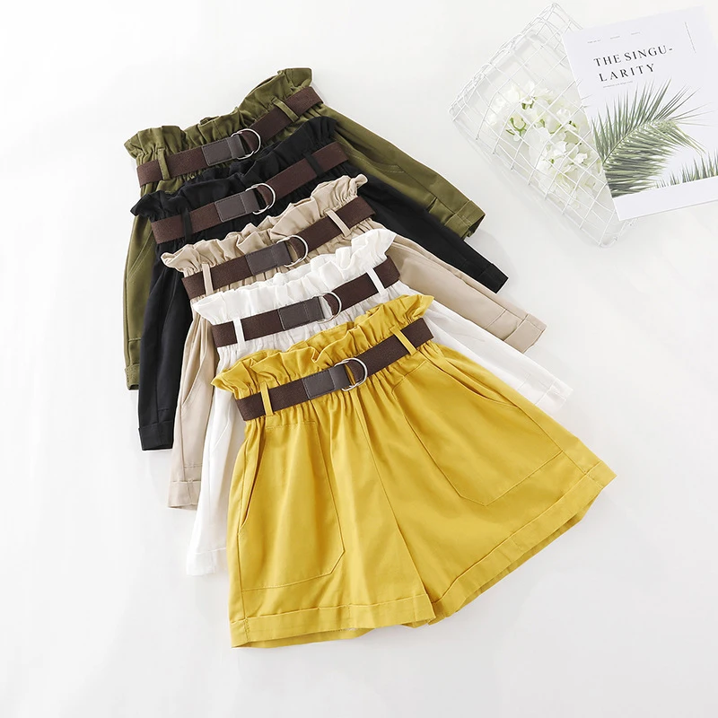 GOPLUS летние шорты женские винтажные повседневные с высокой талией пояс оборками